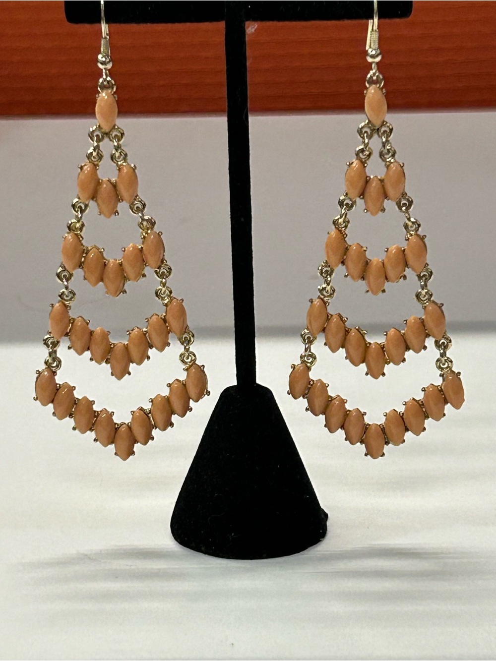 Women's Peach Teardrop Chandelier Earrings - Gold Tone